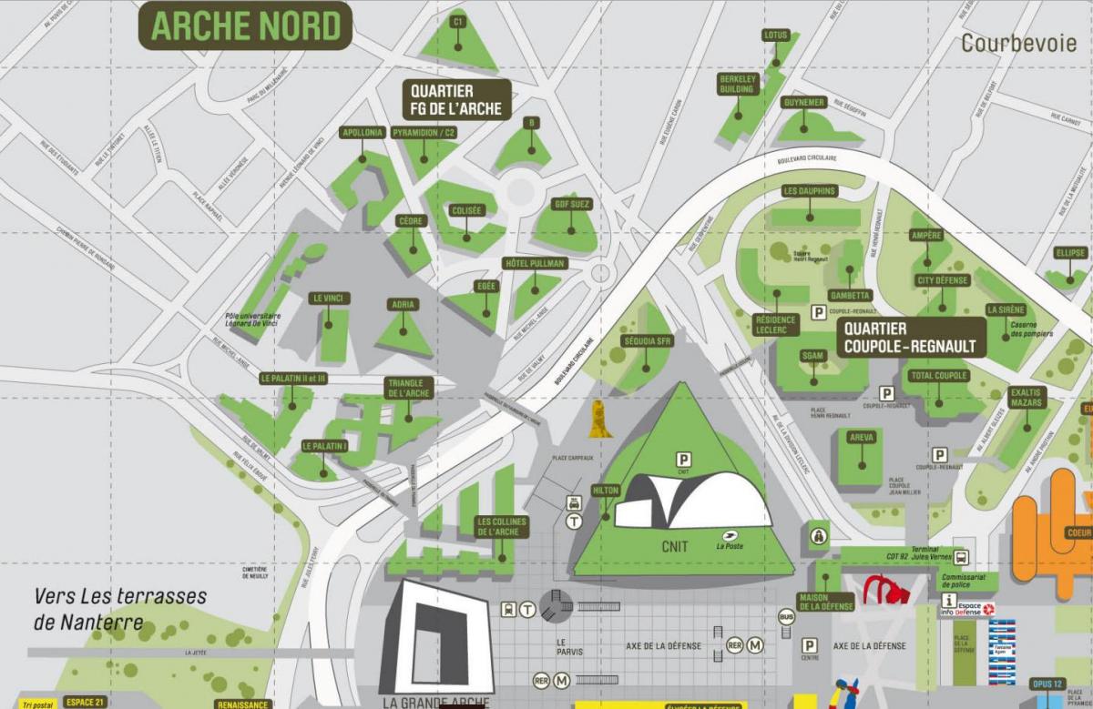 خريطة La Défense الشمال من القوس الكبير