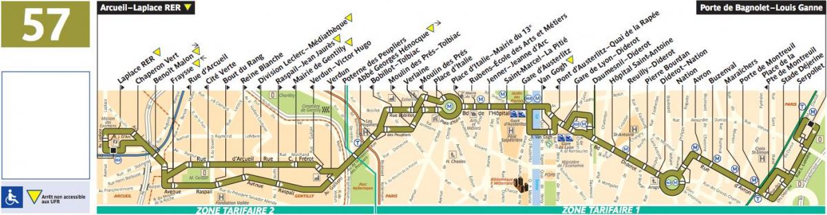 خريطة حافلة باريس خط 57